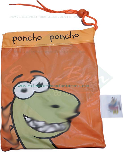 Hooded orange PVC totes rain poncho packing bag